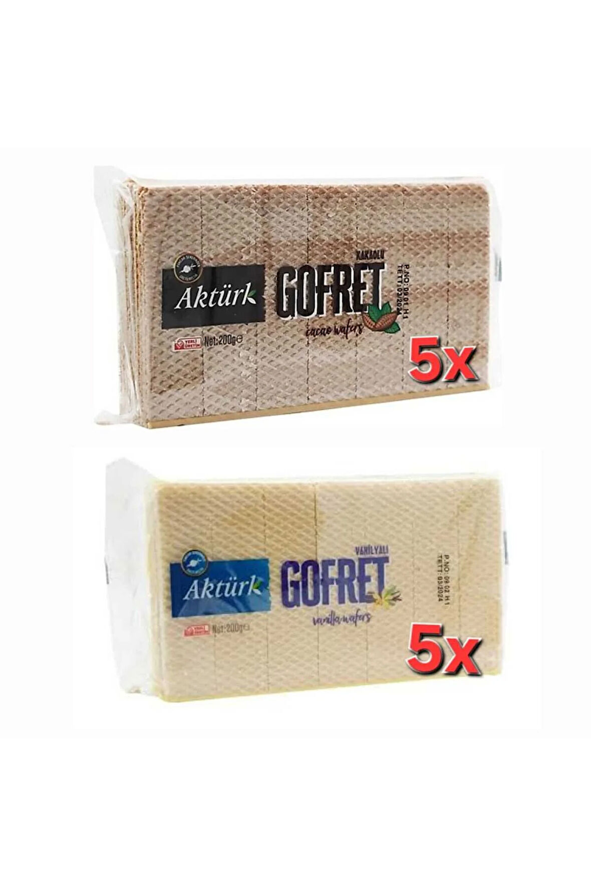 AKTÜRK GOFRET 200 GR 5 ADET KAKAOLU GOFRET , 200 GR 5 ADET VANİLYALI GOFRET