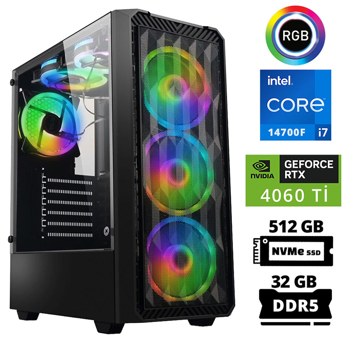 Xaser Delux X93 i7 14700F 32GB DDR5 Ram 512GB M.2 NVMe SSD 8GB RTX4060 Ti Masaüstü Oyuncu Bilgisayarı