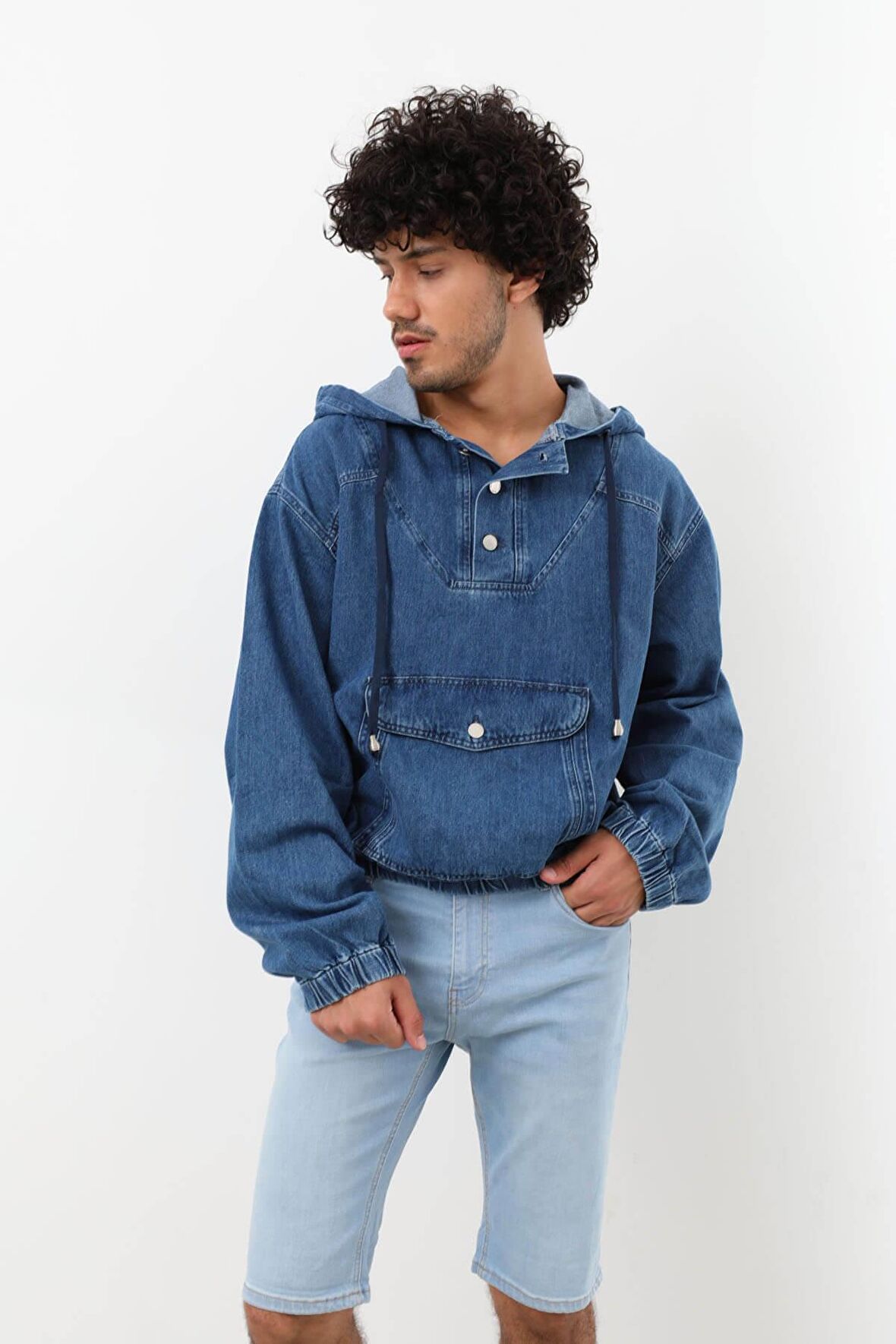 Erkek Jean Sweatshirt Koyu Mavi