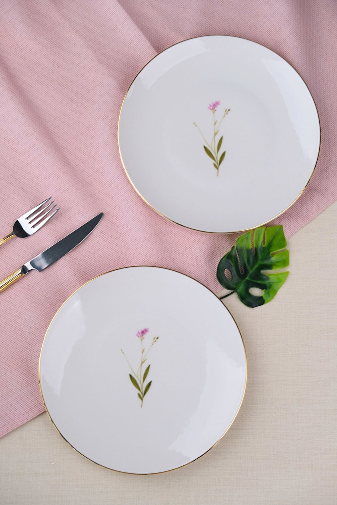 Tabak Evi Porselen Natura Çuha Altın Yaldız Pasta Tabağı 20,50cm 2 li