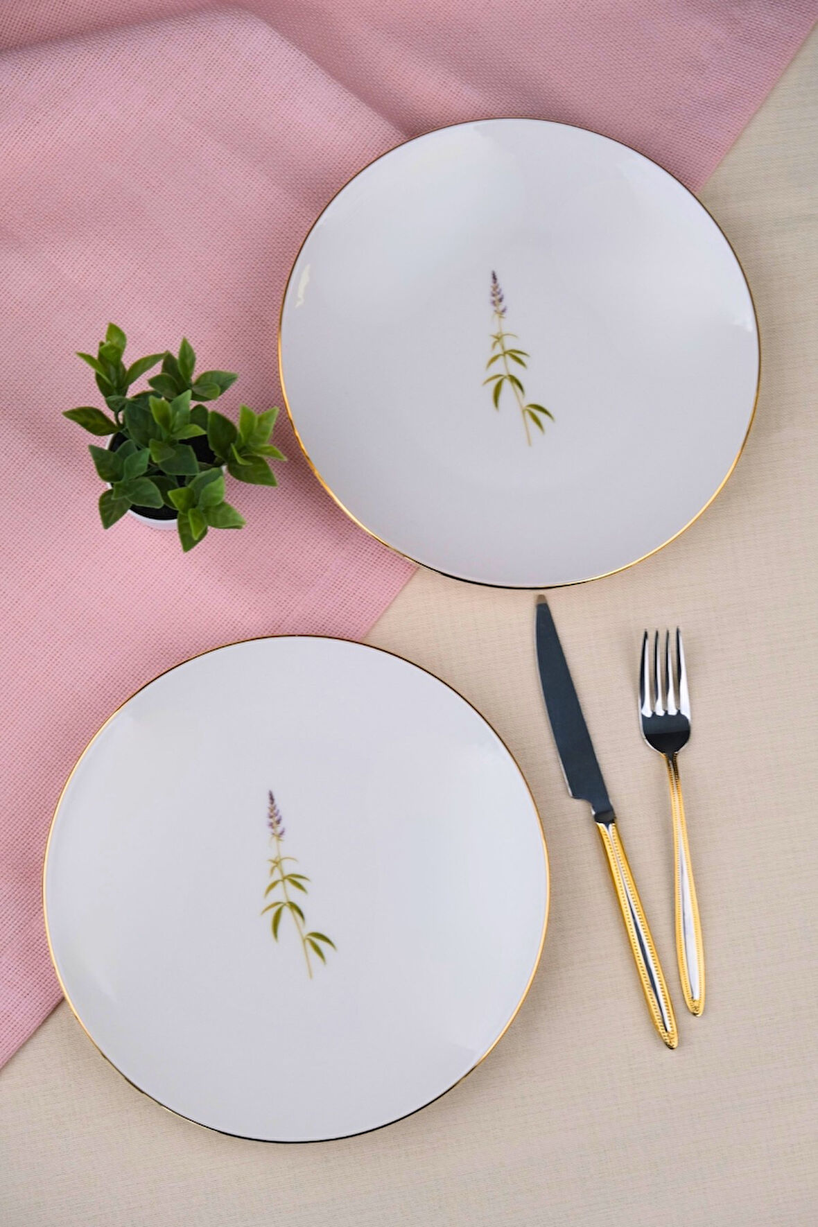 Tabak Evi Porselen Natura Salkım Altın Yaldız Pasta Tabağı 20,50cm 2 li