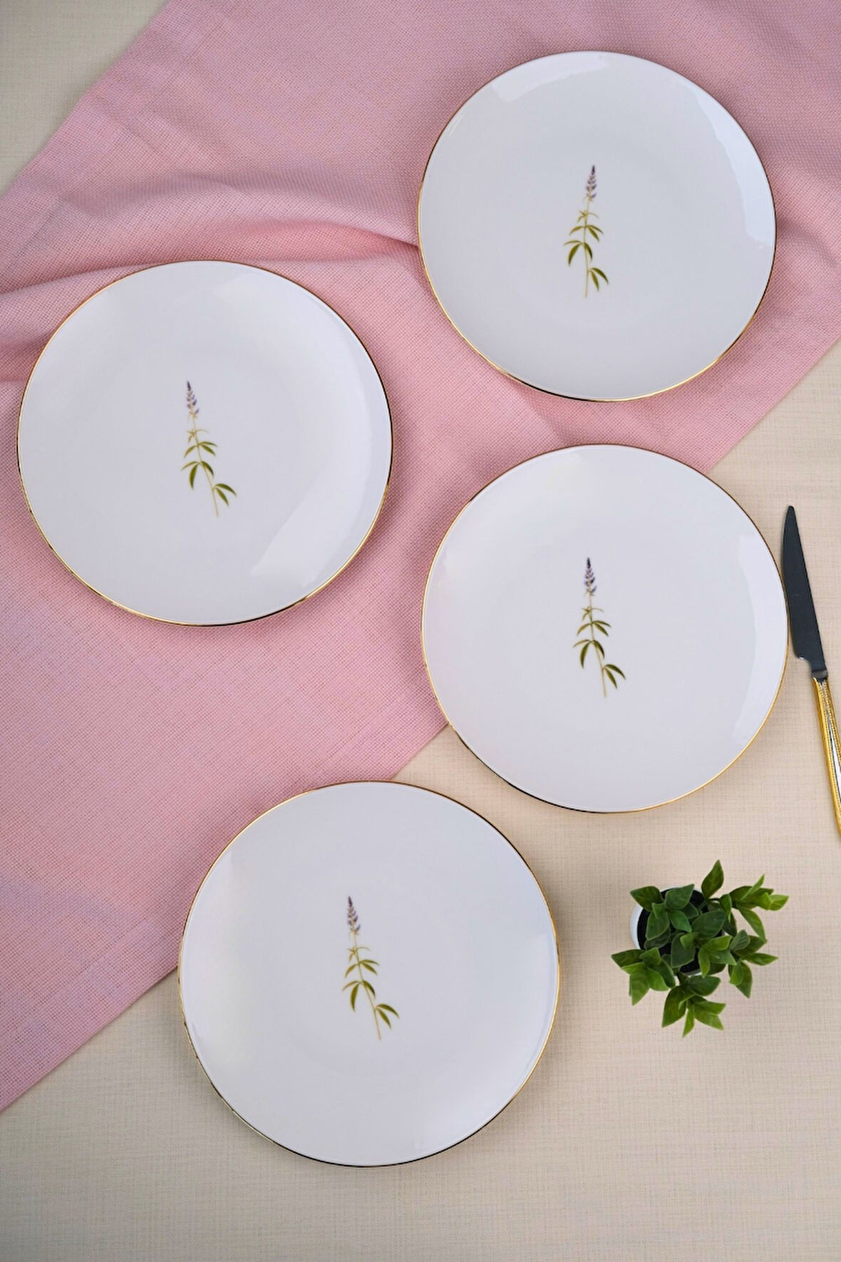 Tabak Evi Porselen Natura Salkım Altın Yaldız Pasta Tabağı 20,50cm 4 lü