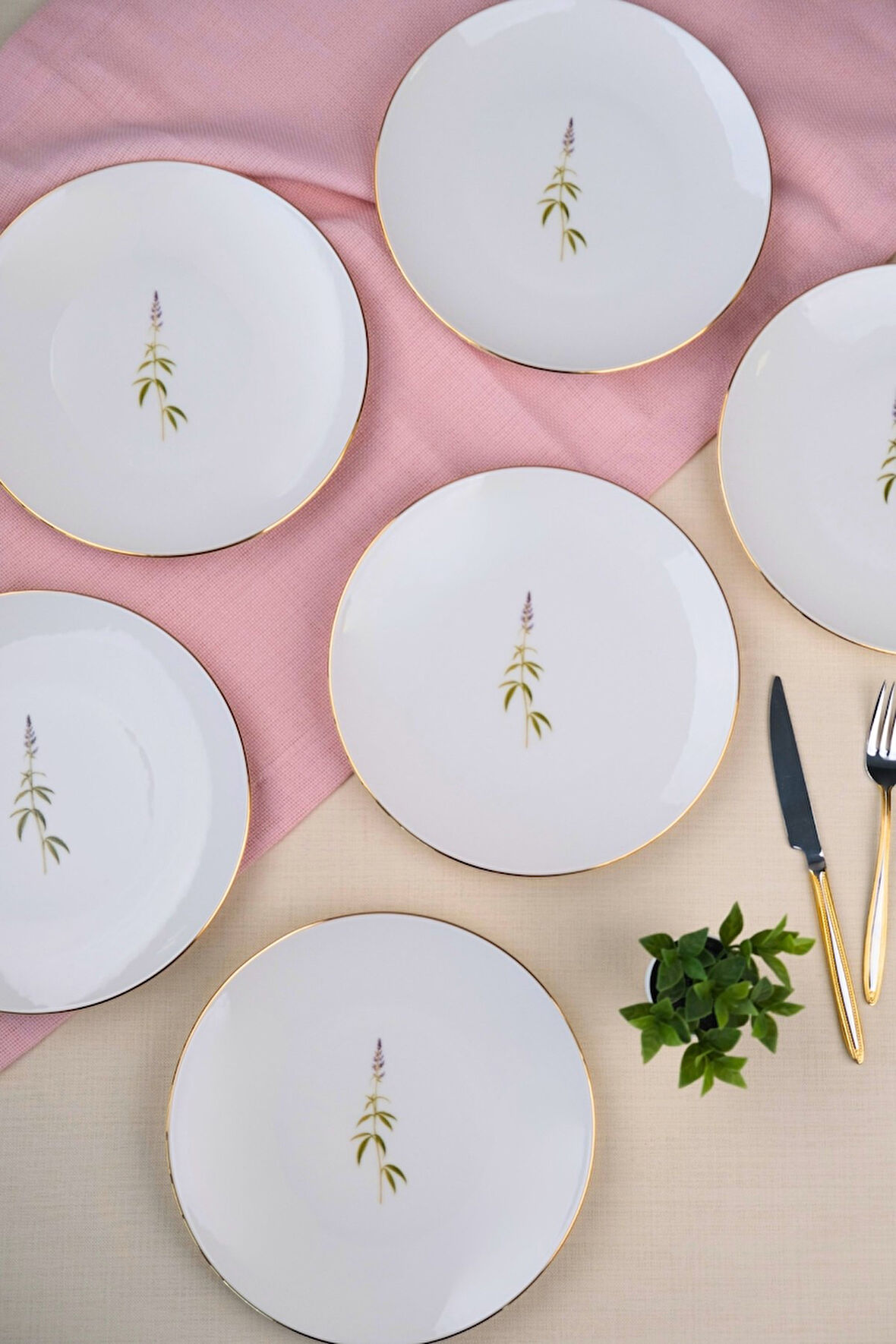 Tabak Evi Porselen Natura Salkım Altın Yaldız Pasta Tabağı 20,50cm 6 lı