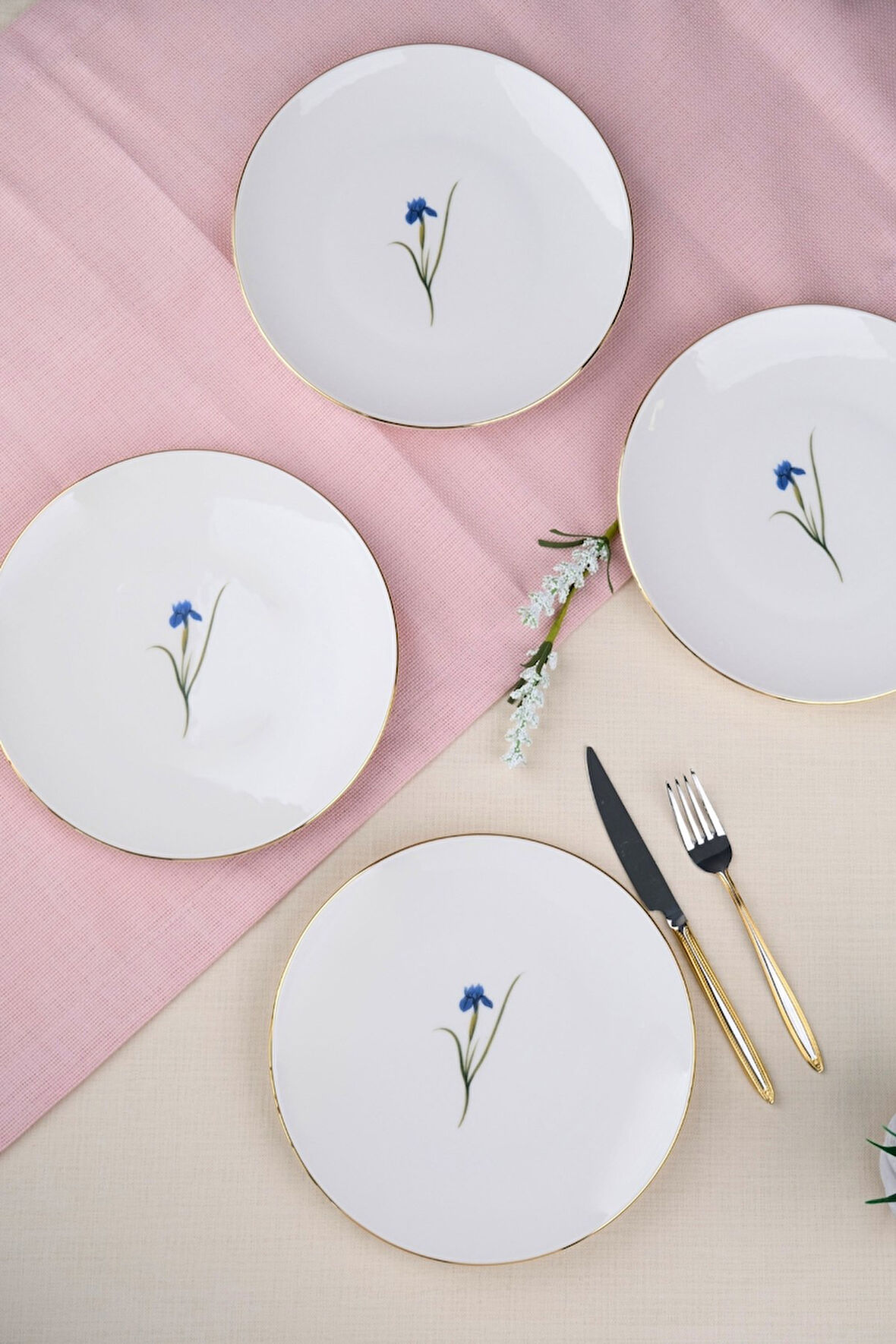 Tabak Evi Porselen Natura İris Altın Yaldız Pasta Tabağı 20,50cm 4 lü