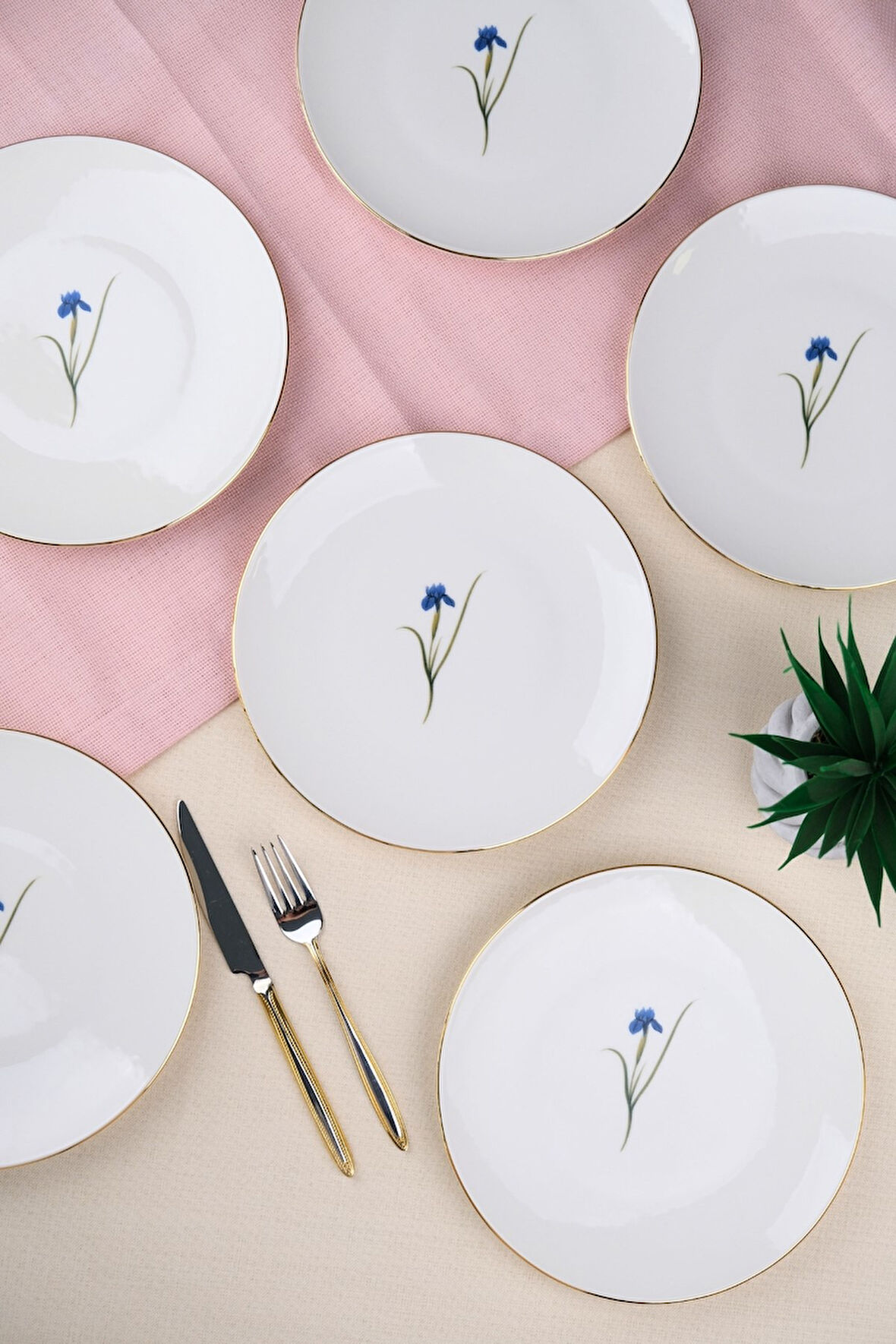 Tabak Evi Porselen Natura İris Altın Yaldız Pasta Tabağı 20,50cm 6 lı