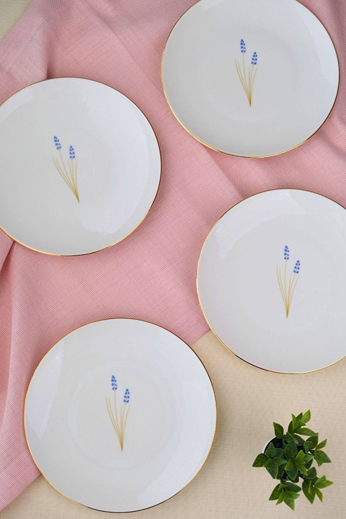 Tabak Evi Porselen Natura Lavanta Altın Yaldız Pasta Tabağı 20,50cm 4 lü