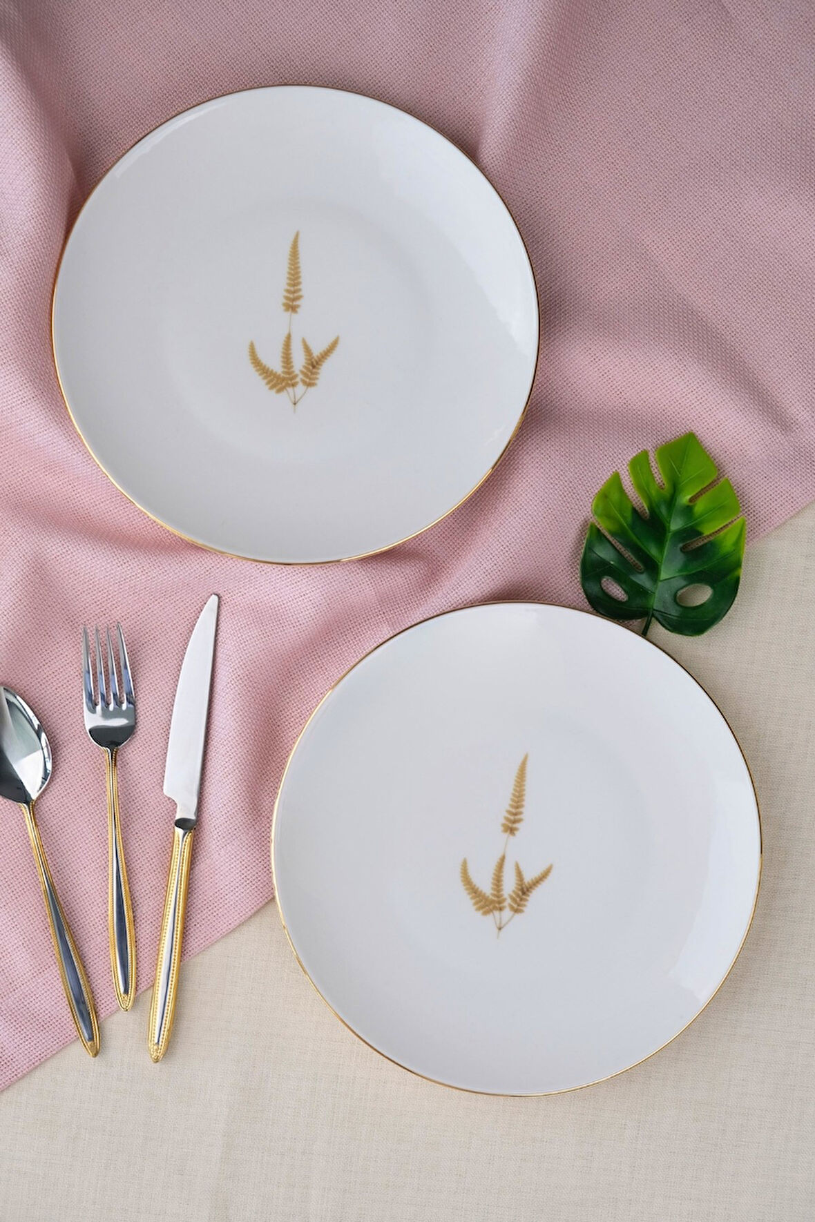 Tabak Evi Porselen Natura Marinum Altın Yaldız Pasta Tabağı 20,50cm 2 li