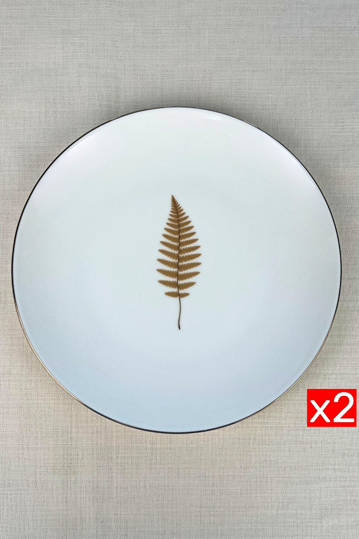 Tabak Evi Porselen Natura Fern Altın Yaldız Servis Tabağı 24,50cm 2 li