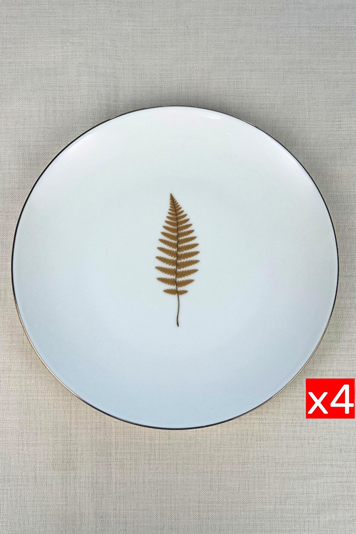 Tabak Evi Porselen Natura Fern Altın Yaldız Servis Tabağı 24,50cm 4 lü