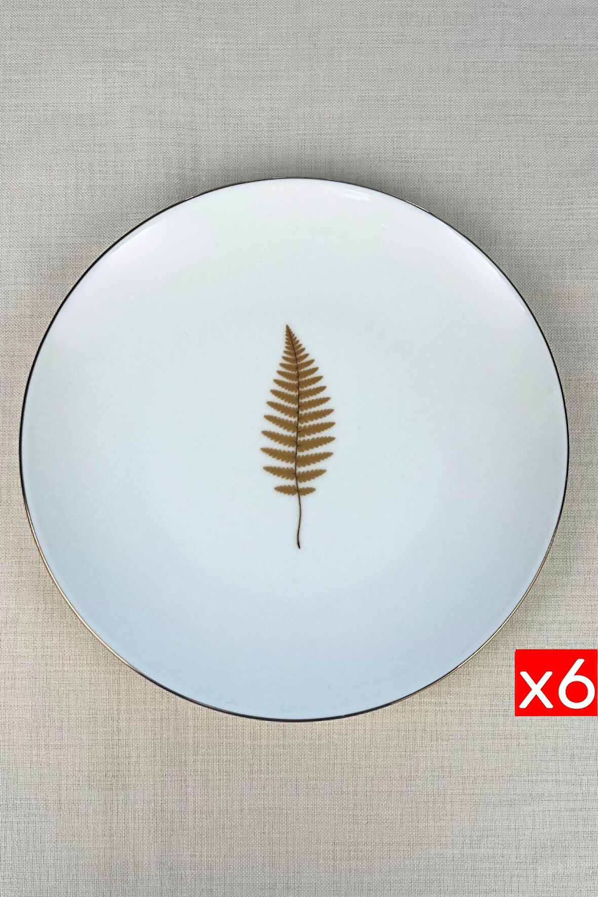 Tabak Evi Porselen Natura Fern Altın Yaldız Servis Tabağı 24,50cm 6 lı