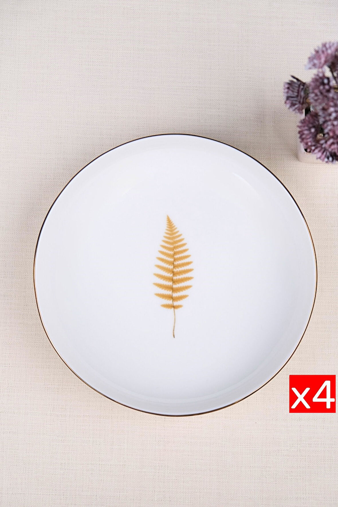 Tabak Evi Porselen Natura Fern Altın Yaldız Çukur Tabak 18,50cm 4 lü