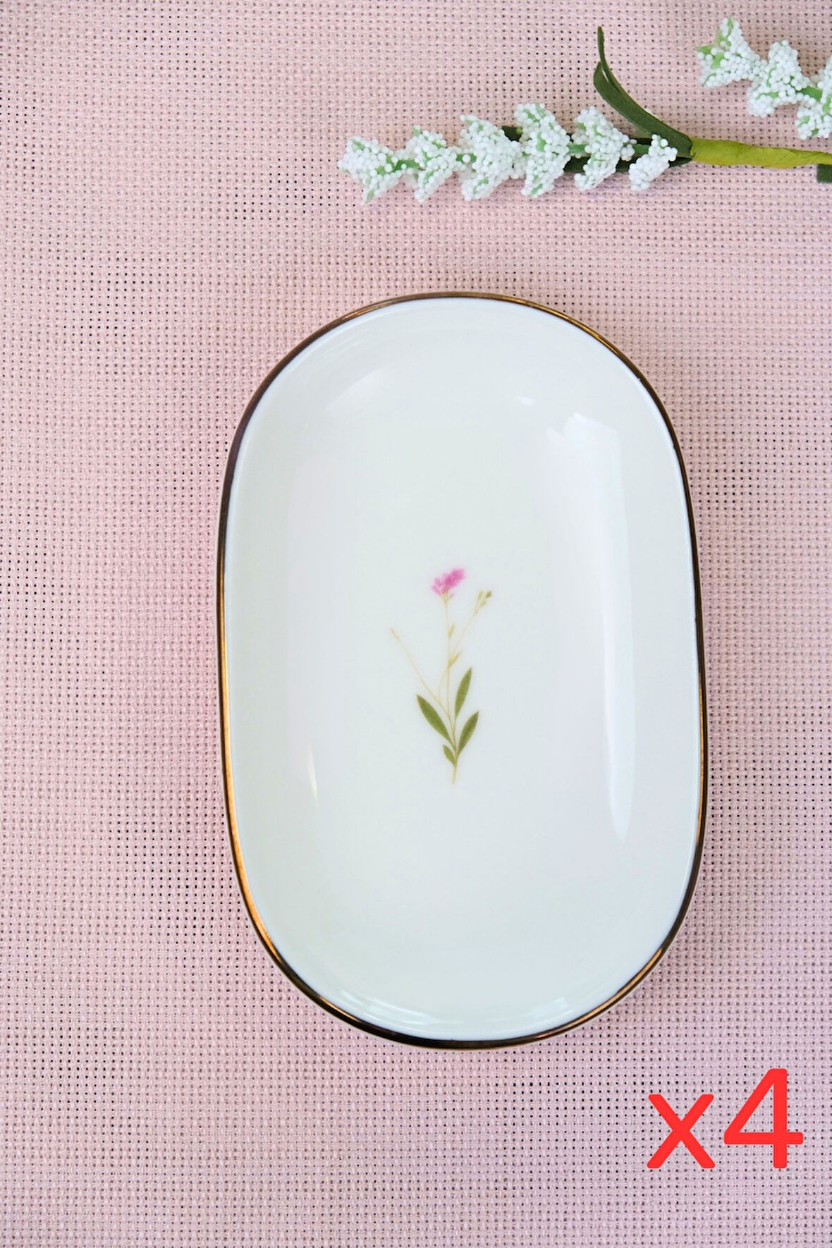 Tabak Evi Porselen Natura Çuha Altın Yaldızlı Oval Kayık Tabak 13,50x8,50x2,50cm 4 LÜ