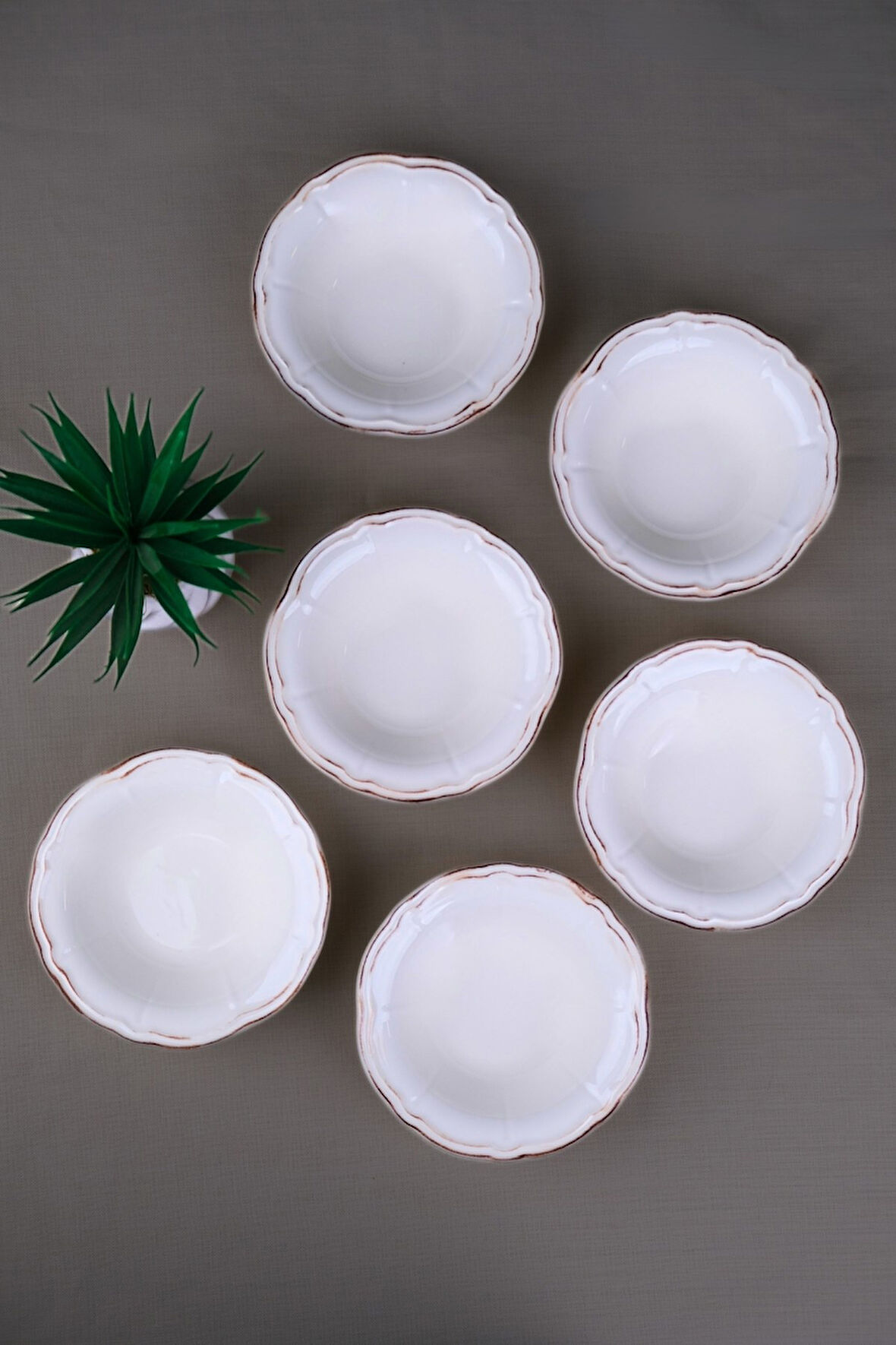 Tabak Evi Porselen Antik Stoneware Çorba Kasesi 15,50cm 6 Kişilik 6 Parça