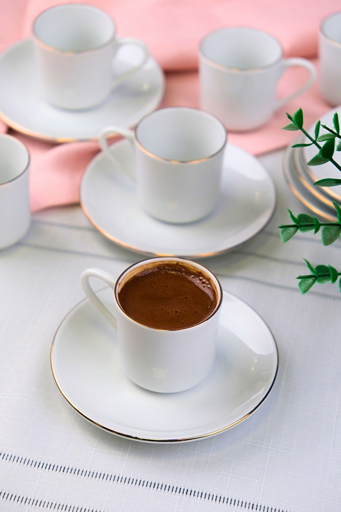 Tabak Evi Porselen Rose Altın Yaldız Kahve Fincan Takımı 70cc 6 Kişilik 12 Parça