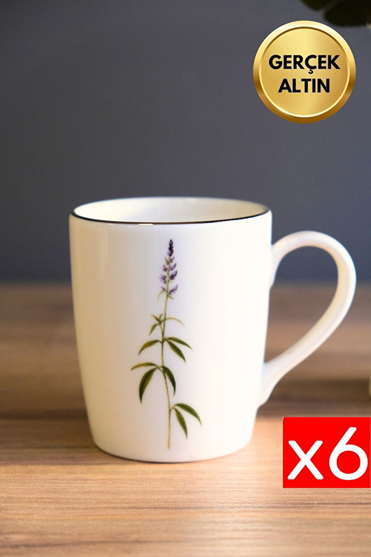 Tabak Evi Porselen Natura Salkım Kulplu Mug Kupa 9cm 220ml 6 lı