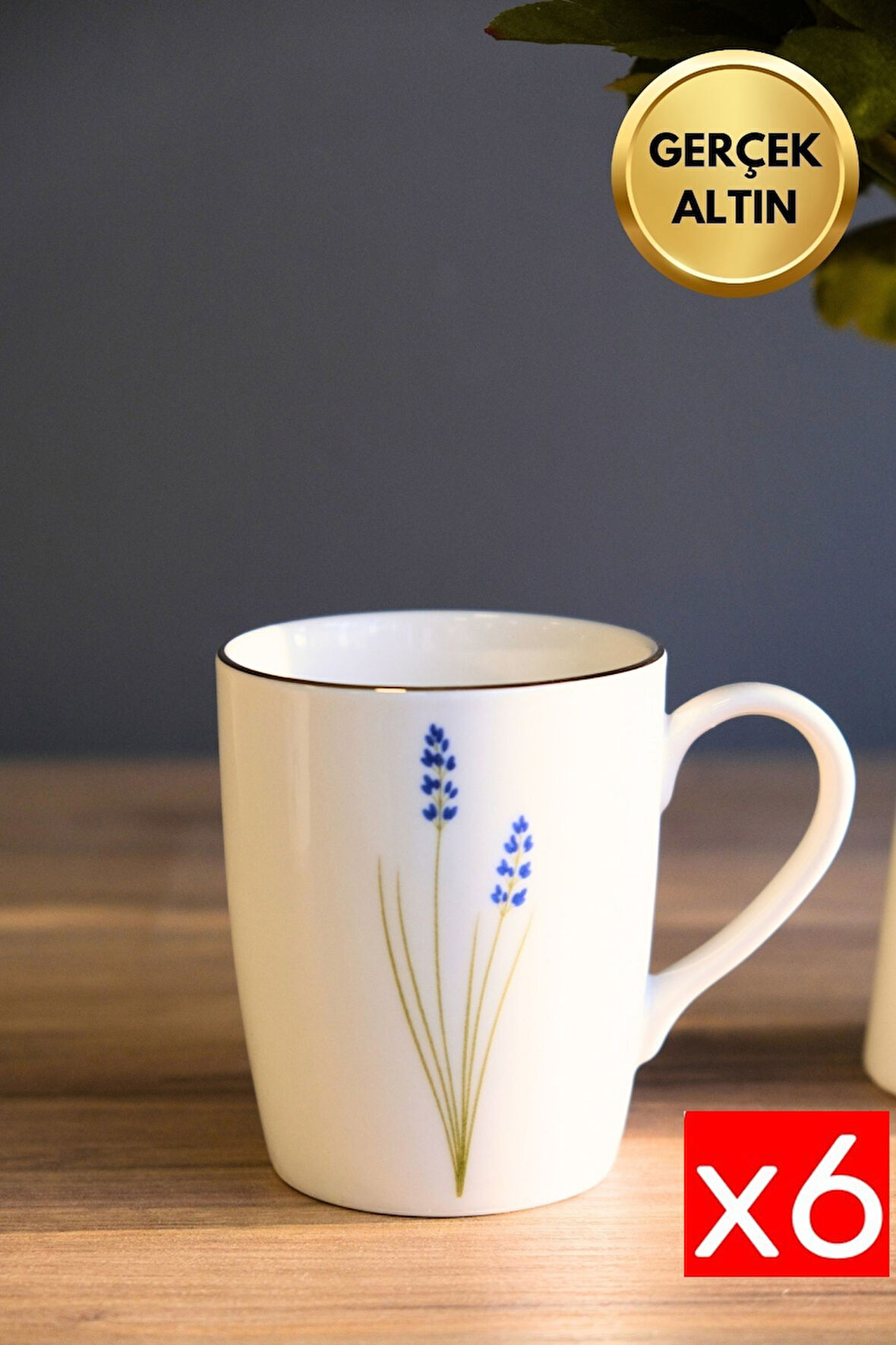 Tabak Evi Porselen Natura Lavanta Kulplu Mug Kupa 9cm 220ml 6 lı