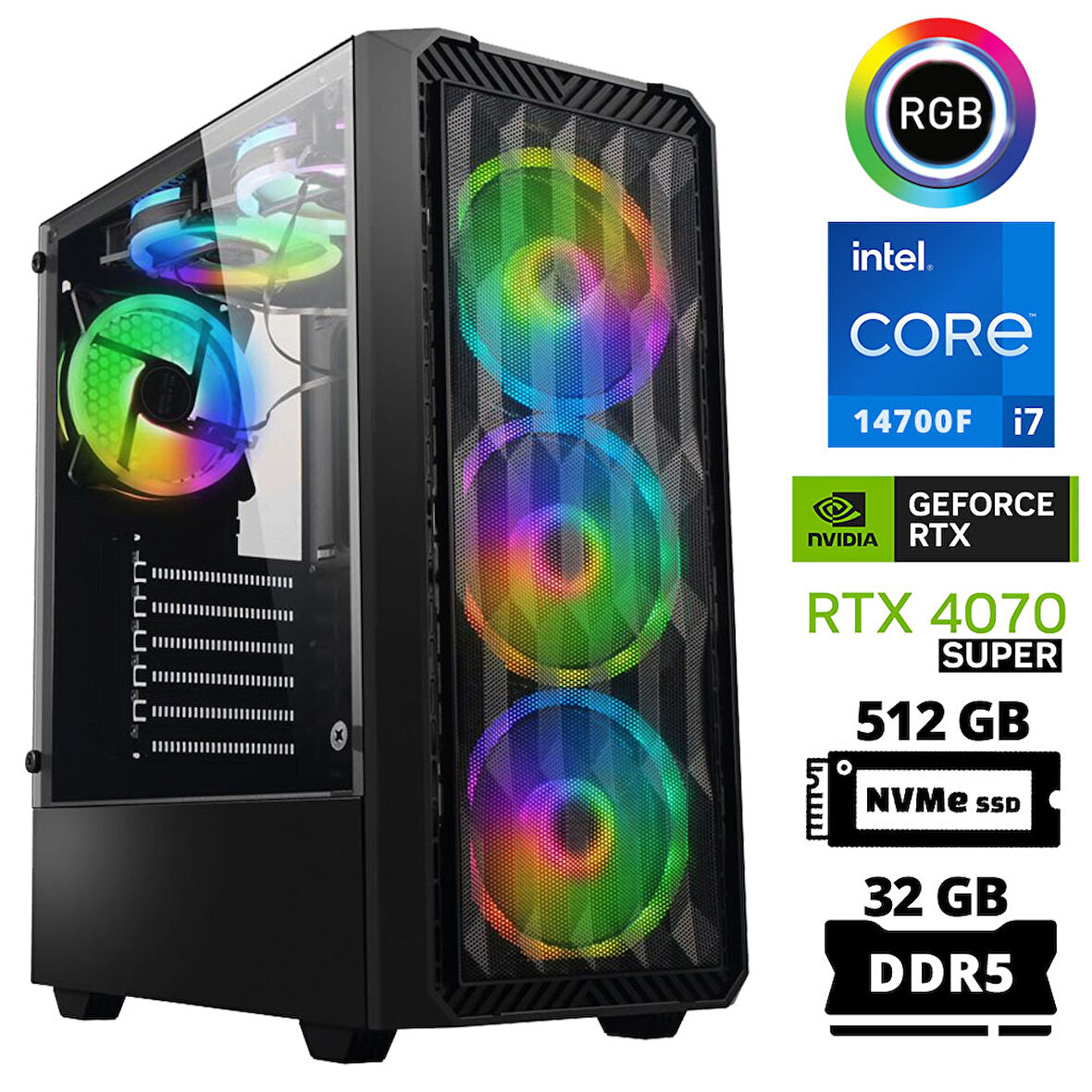 Xaser Delux X95 i7 14700F 32GB DDR5 Ram 512GB M.2 NVMe SSD 12GB RTX4070 SUPER Masaüstü Oyuncu Bilgisayarı