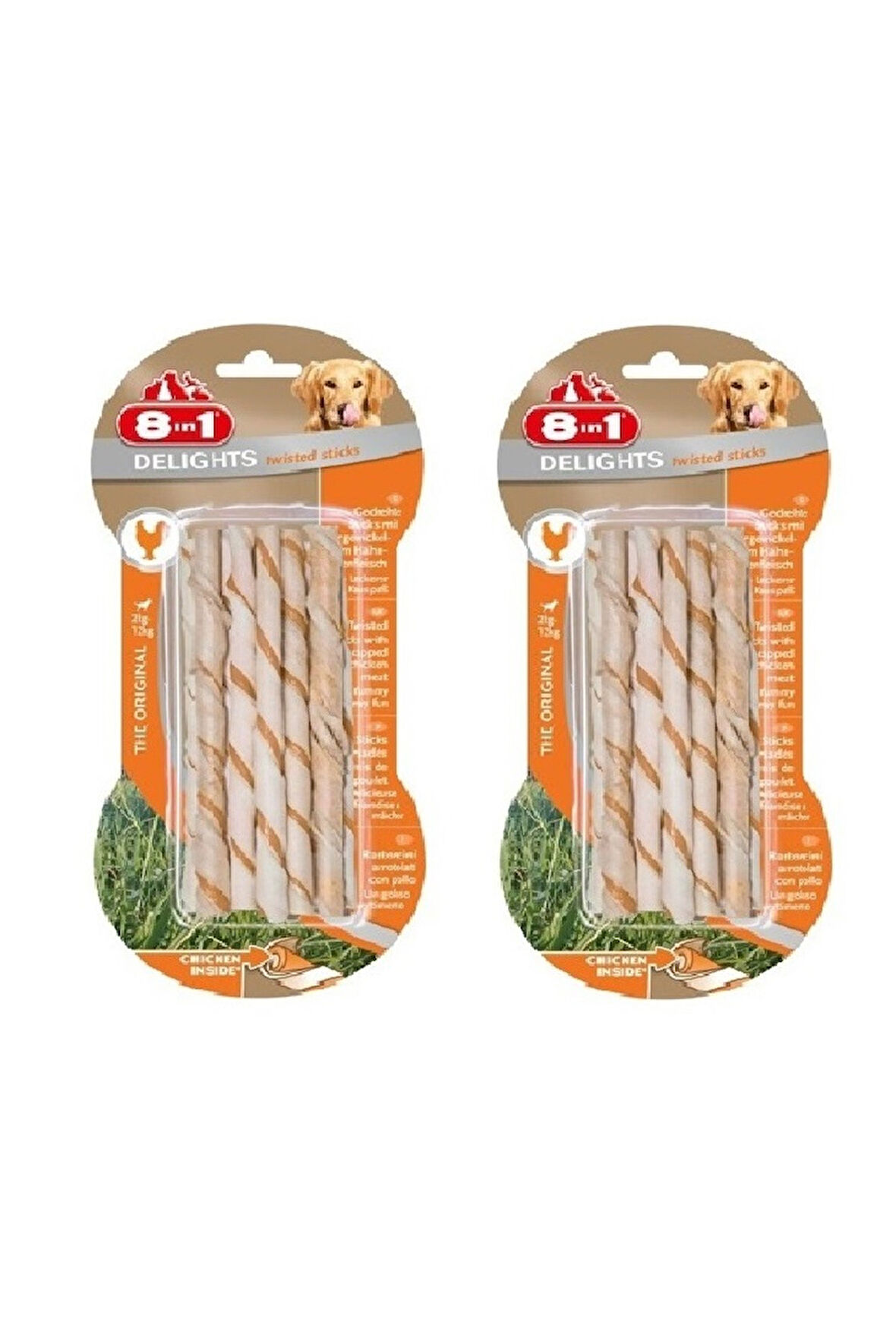 8in1 Delights Twisted Sticks Tavuklu Burgu Köpek Ödülü 55 Gr. X 2 Paket