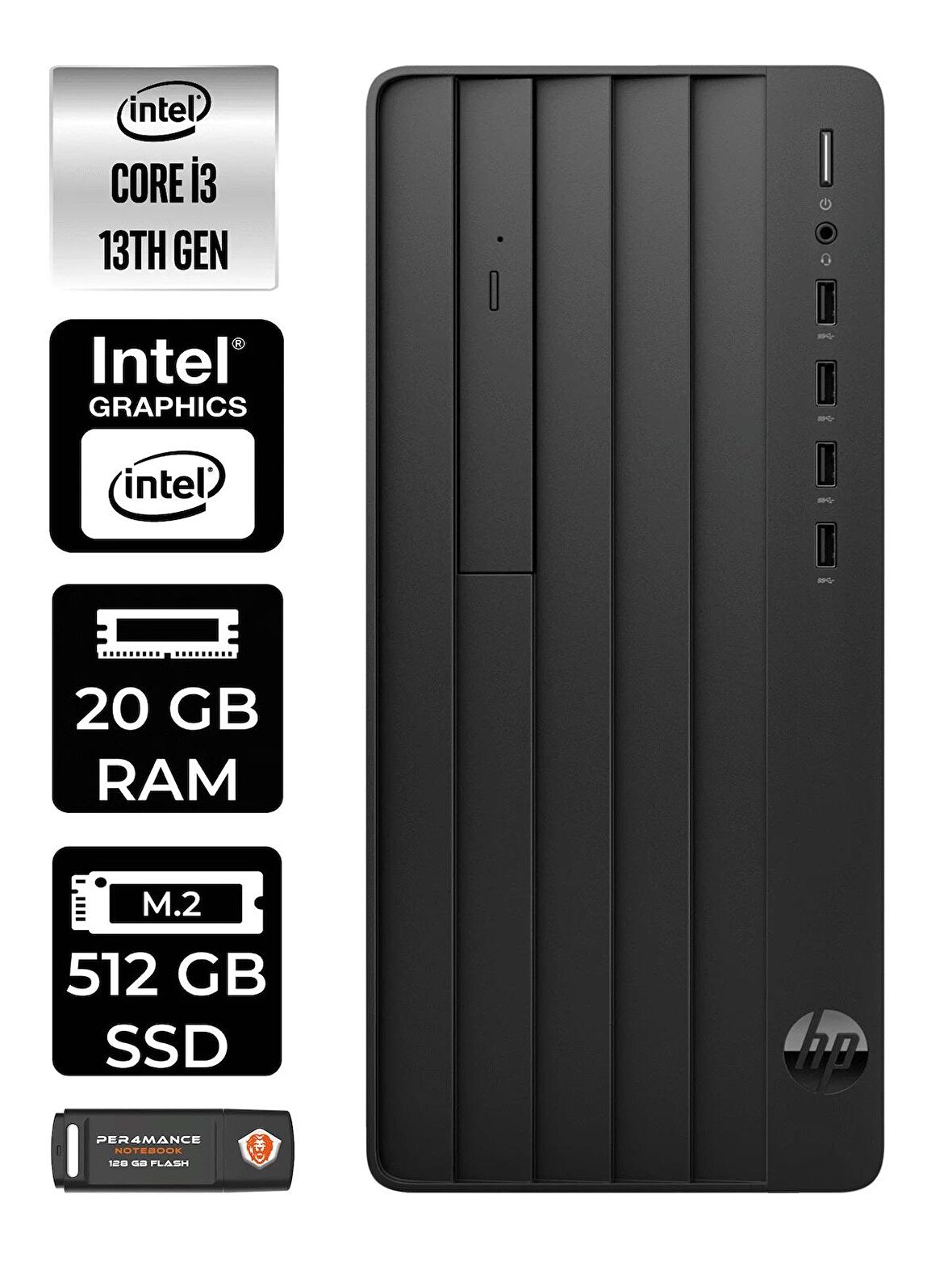 HP PRO TOWER 290 G9 i3 13100 20GB RAM 512GB SSD FDOS 8T2X0ES MASAÜSTÜ PC & PER4 BELLEK