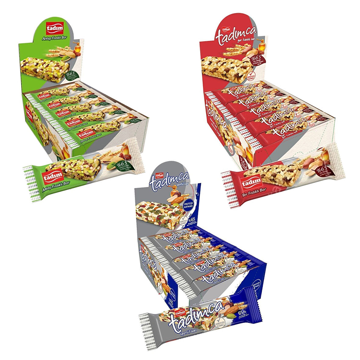 Tadım Sportif - Antep Fıstıklı - Yer Fıstıklı Bar 30 gr 20 li - 3 lü Karma Paket
