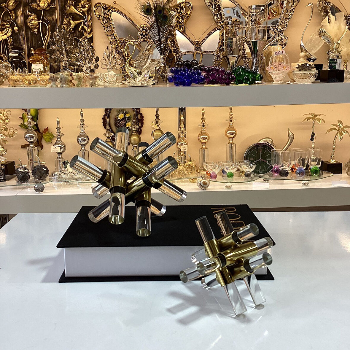 2’li Kristal Çarpraz Çubuk  Model Dekoratif Obje