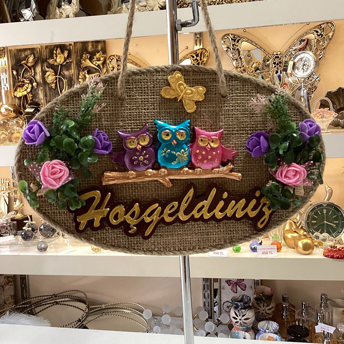 Baykuş Desenli Hoşgeldiniz Yazılı Dekoratif Kapı Süsü