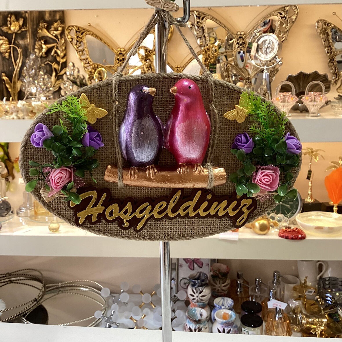 Renkli Kuş Desenli Hoşgeldiniz Yazılı Dekoratif Kapı Süsü