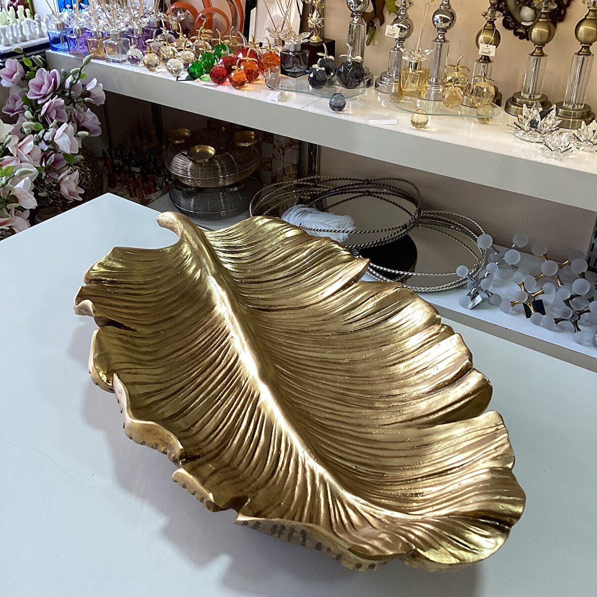 Dekoratif Yaprak Gold Tabak