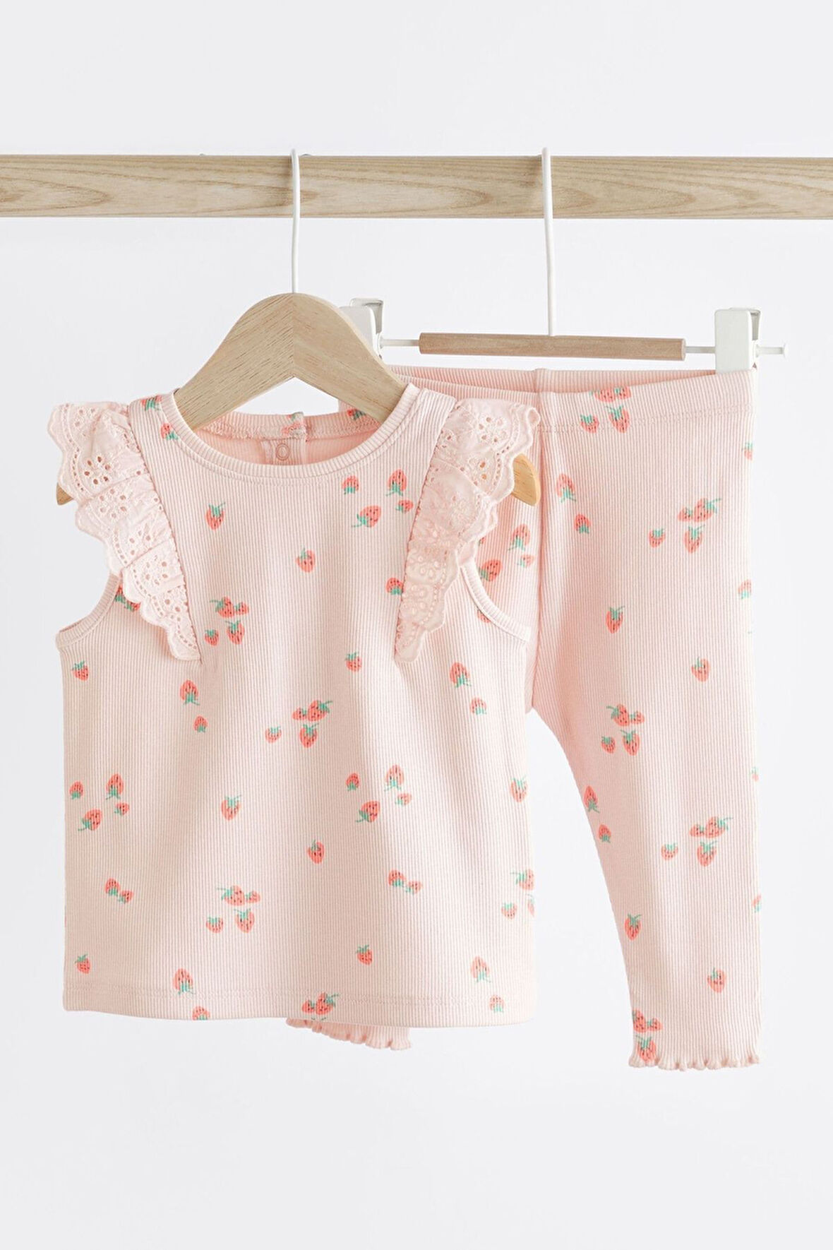 Next Baby Pamuklu Pembe Çilek Desenli Taytlı Alt Üst Takım