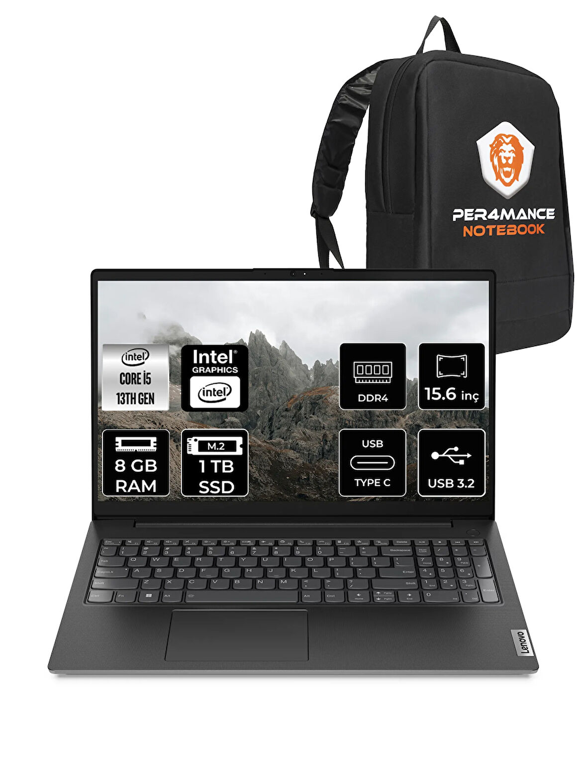 Lenovo V15 G4 i5 13420H 8GB 1TB SSD 15.6'' FHD FDOS Dizüstü Bilgisayar & PER4 ÇANTA