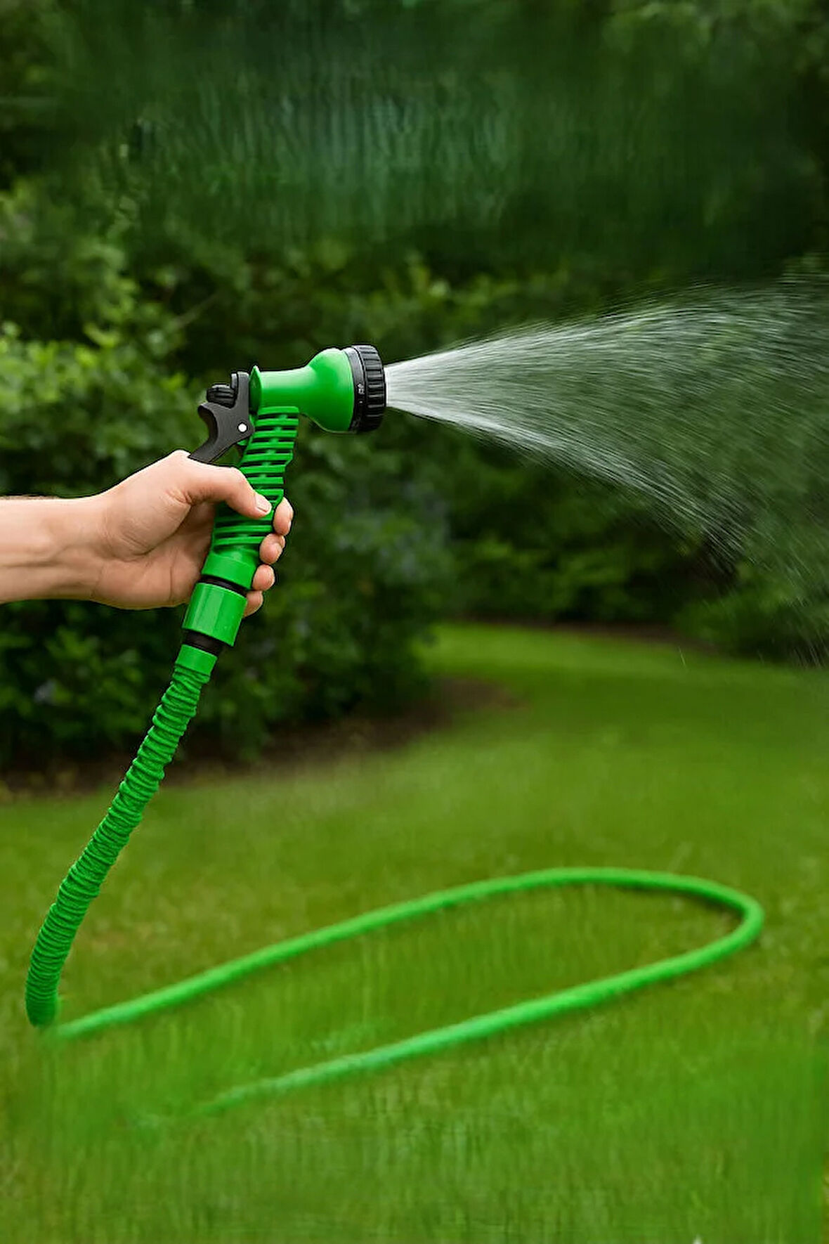 15 metre Uzayan Bahçe Sulama Araç Yıkama Hortumu 7 Kademeli Başlık Tabanca