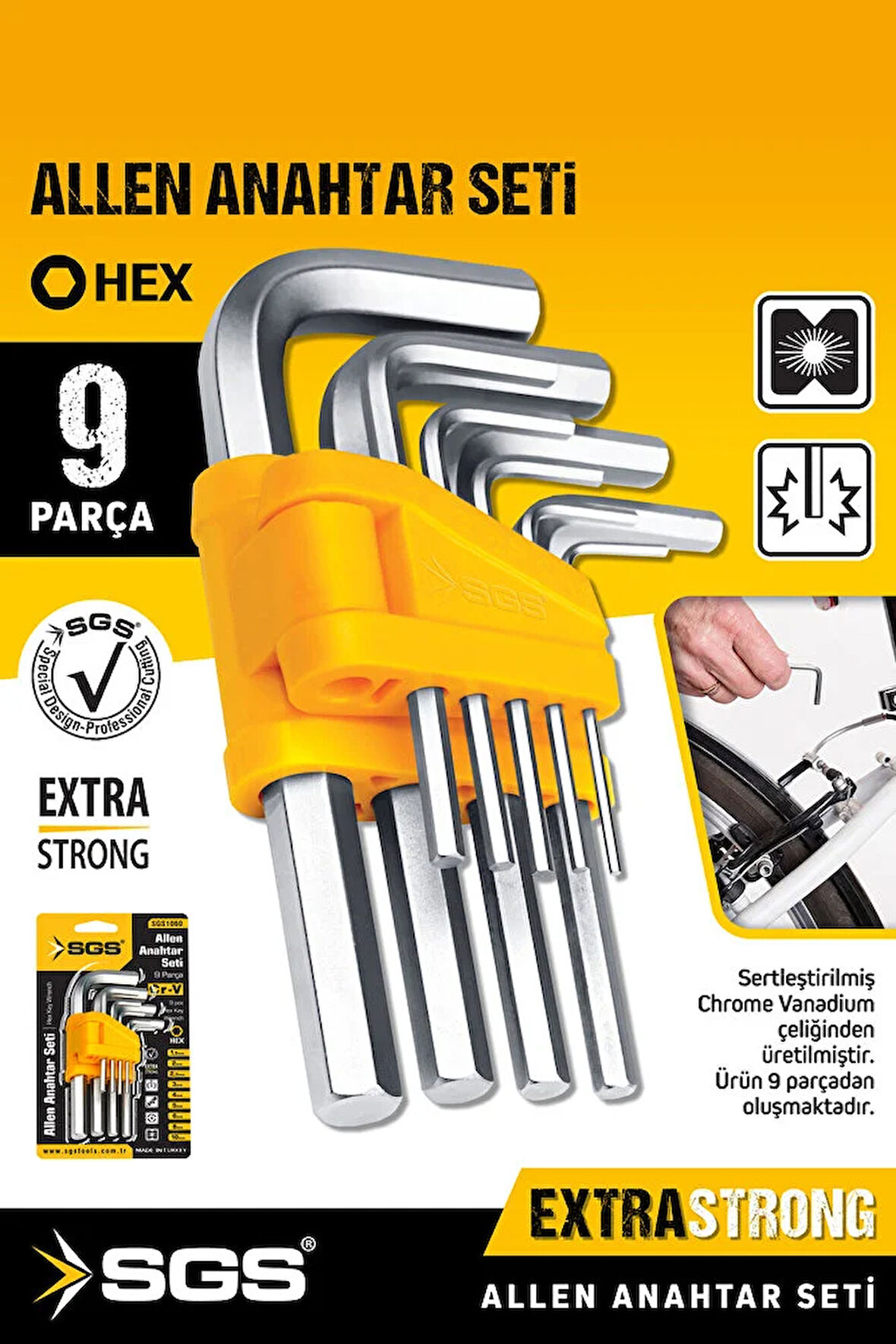SGS1060 Allen Anahtar Seti 9 Parça Alyan Takımı Cr-V