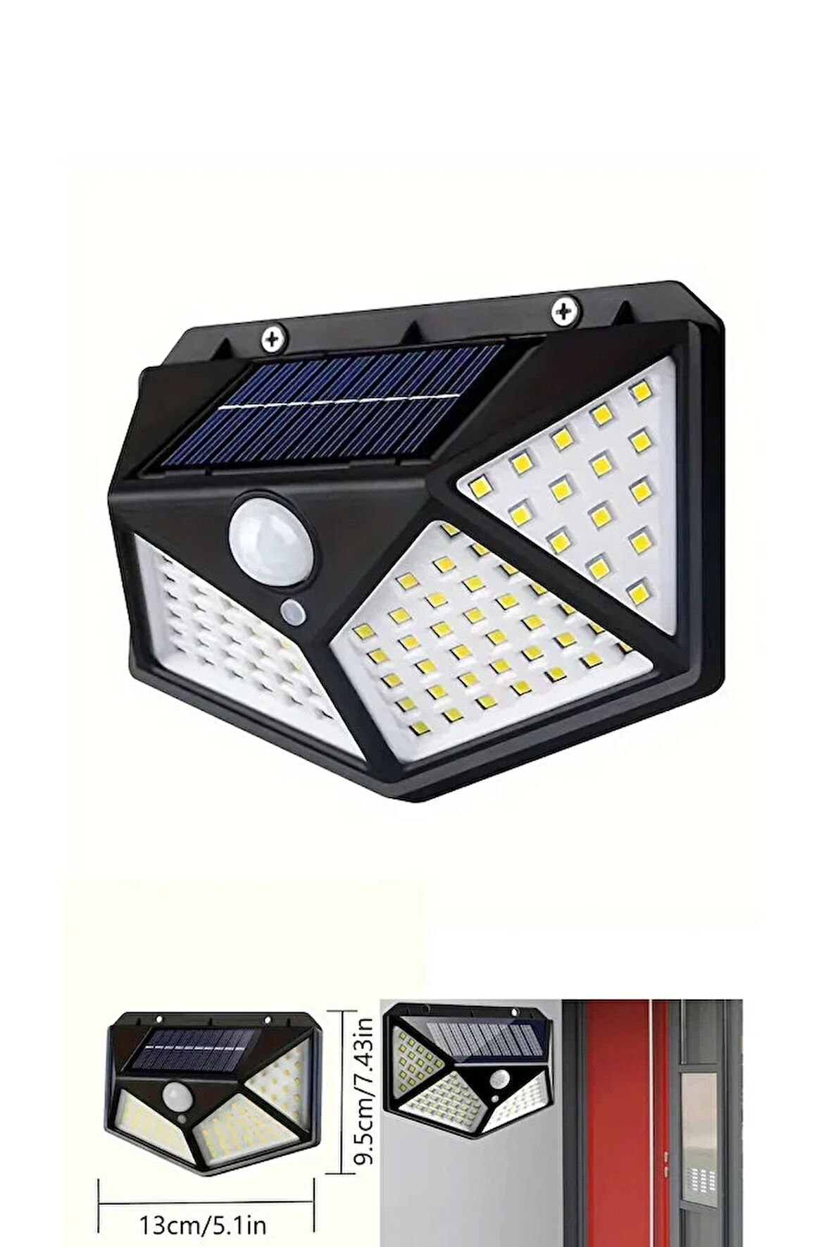 Solar Güneş Enerjili Hareket Sensörlü Duvar Lambası Bahçe Lambası 100 Ledli Su Geçirmez1 Adet