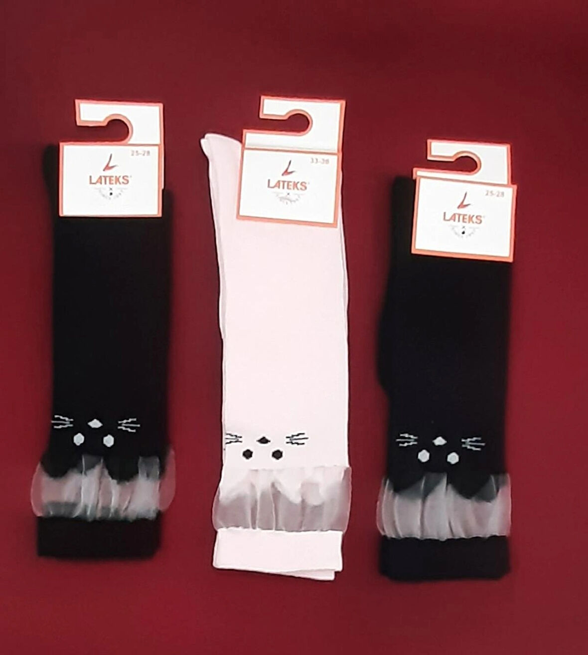 Kız Çocuk Dizaltı Kedi Desenli Okul Çorabı 33-36 Ayak Numarası 3'lü Paket