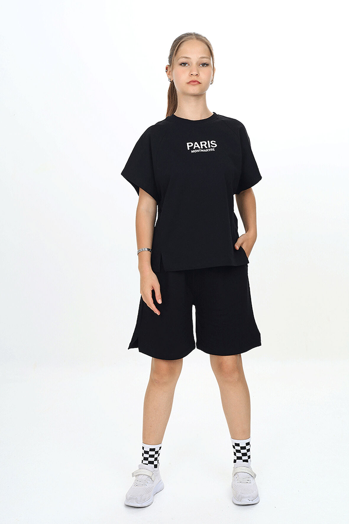 Kız Çocuk Bisiklet Yaka Kısa Kol Şortlu Takım