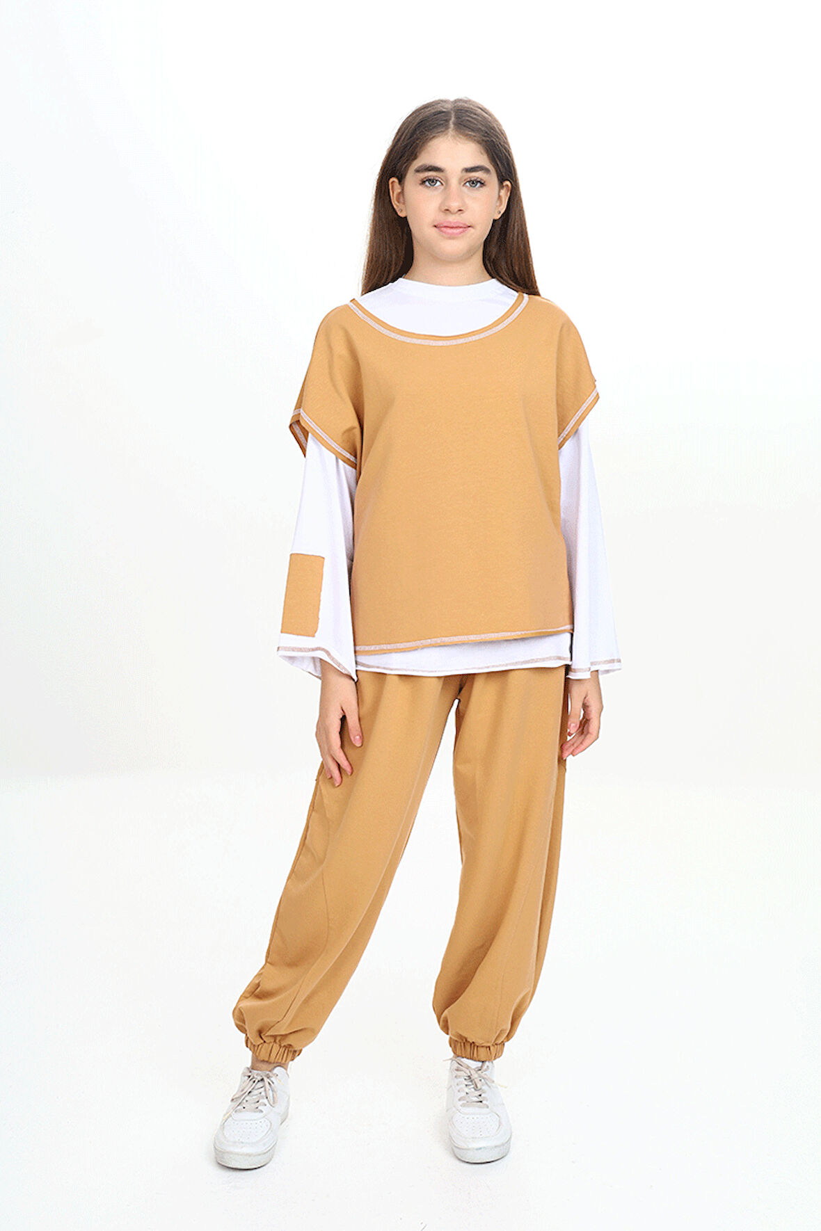 Kız Çocuk Bisiklet Yaka Üçlü Eşofman Takımı