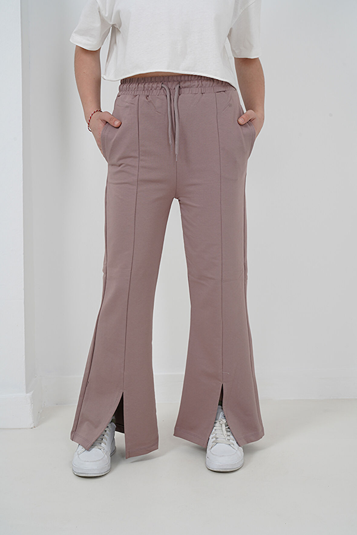 Kız Çocuk İki İplik Kumaş Çımalı Yırtmaç Paçalı Jogger Pantolon