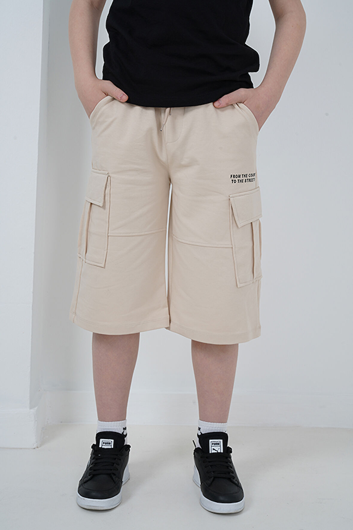 Erkek Çocuk  İki İplik Kumaş Kargo Cepli Kapri