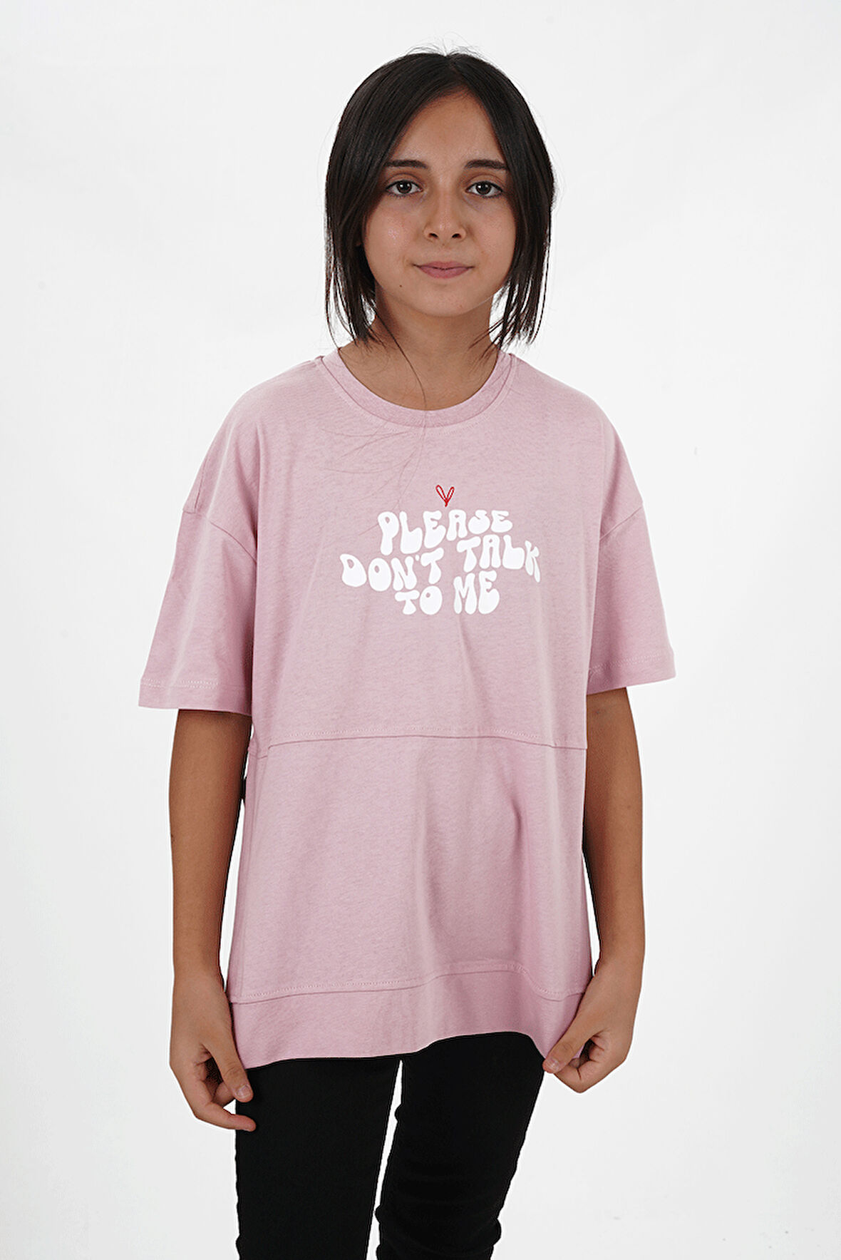 Kız Çocuk Süprem Kumaş Yandan Yırtmaçlı Baskılı Tshirt