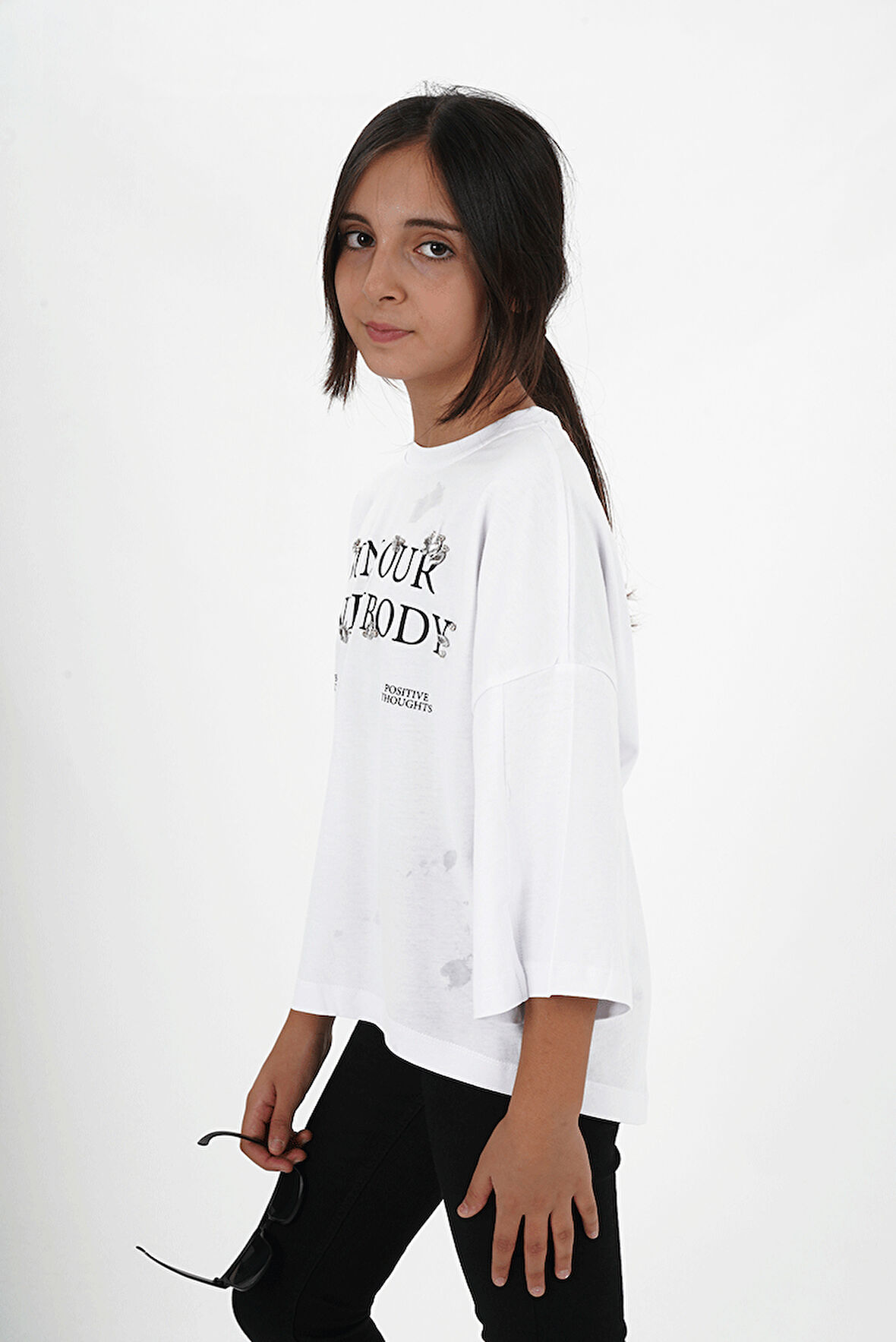 Kız Çocuk Süprem Kumaş Bisiklet Yaka Baskılı Tshirt