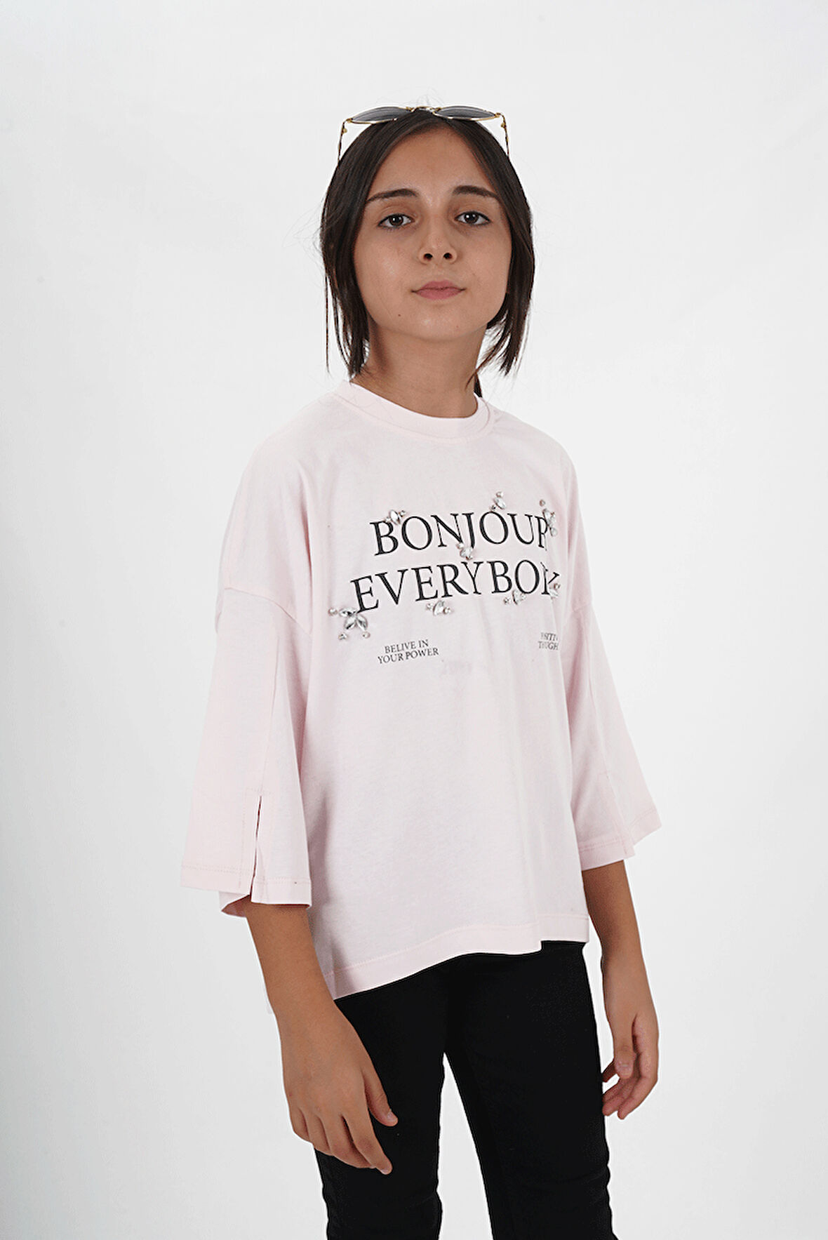 Kız Çocuk Süprem Kumaş Bisiklet Yaka Baskılı Tshirt