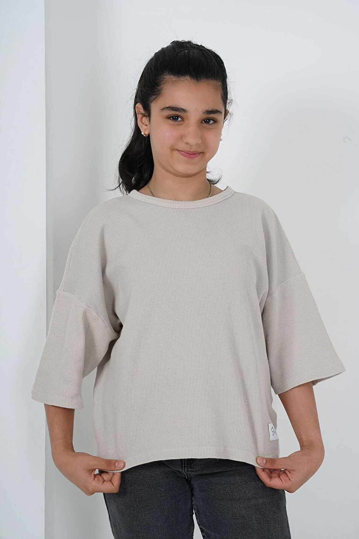 Kız Çocuk Pıtırcık Kumaş Bisiklet Yaka Tshirt