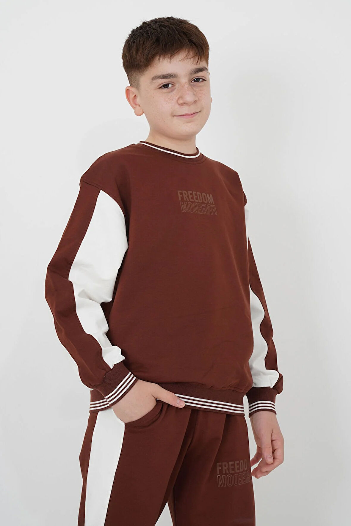 Erkek Çocuk İki İplik Kumaş Çizgili Bisiklet Yakalı Eşofman Takımı