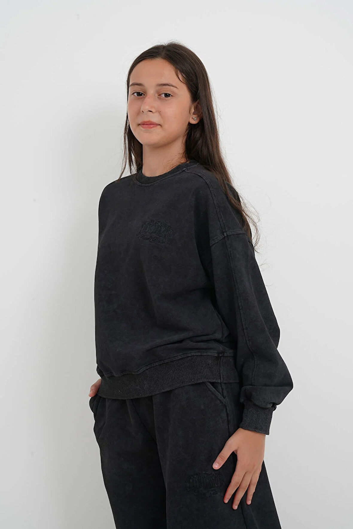 Kız Çocuk İki İplik Kumaş Bisiklet Yaka Eşofman Takımı