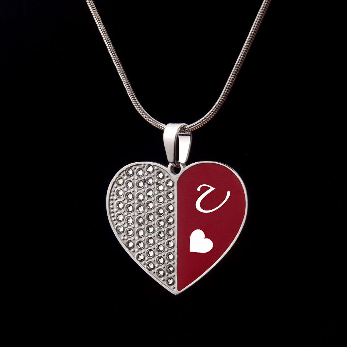 Feelings U Harfli Taşlı Kalp Kadın Çelik Kolye Takı Kişiye Özel Hediyelik Aksesuar