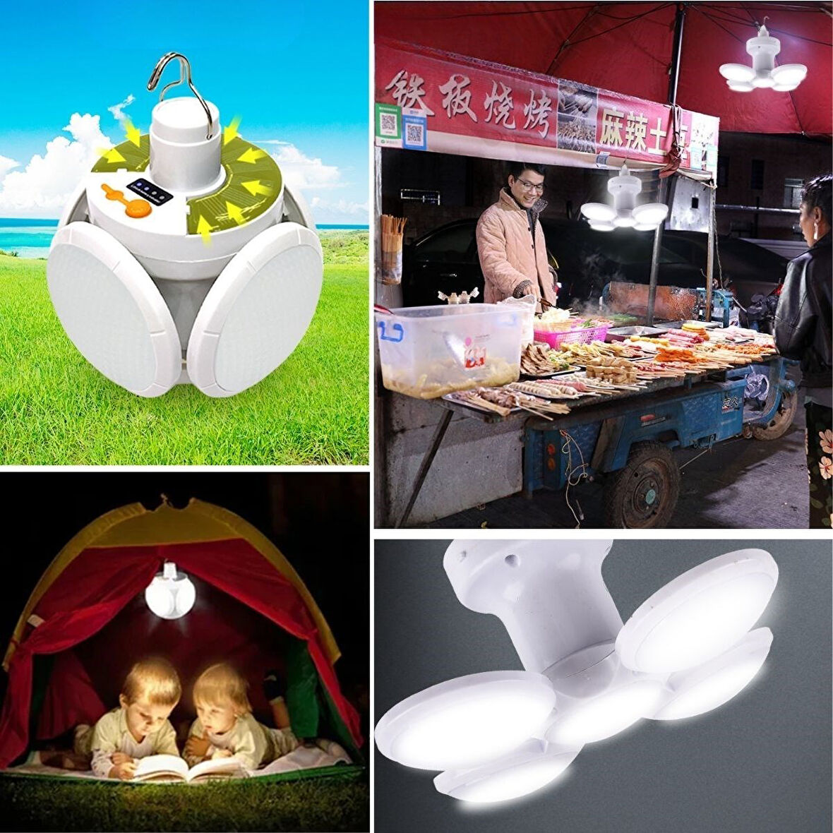 caselka® 5 Led'li 3 Farklı Işık Modlu Açılıp Kapanabilir Led Kanatlı Güneş Enerjili Solar Aydınlatma Asılabilir Kamp Feneri