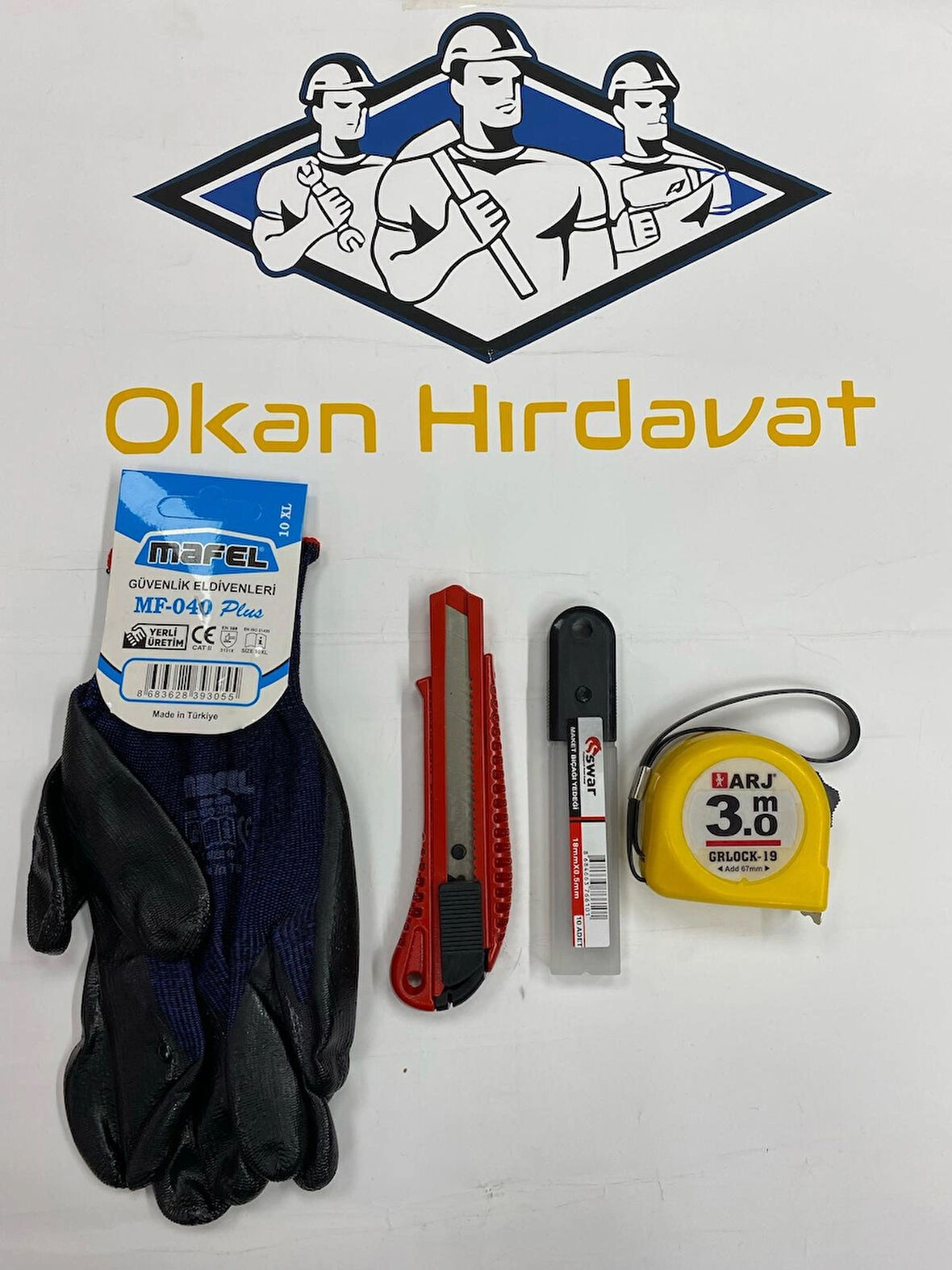 USTA SETİ 4 PARÇA İŞ ELDİVENİ NİTRİL FALÇATA VE YEDEĞİ 3M ŞERİT METRE