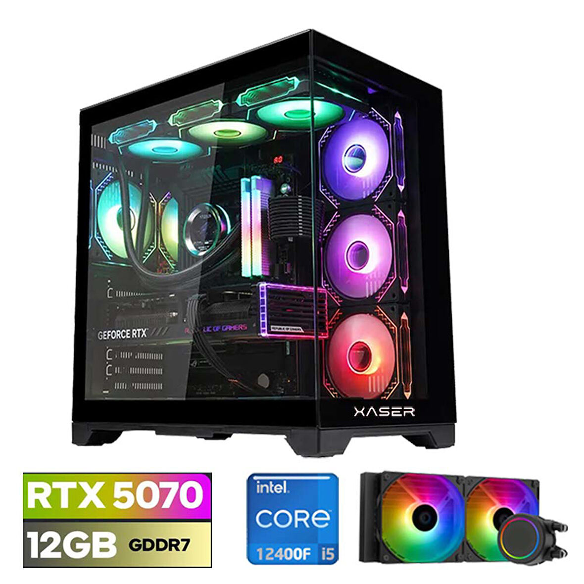 Xaser Lexus x550 i5 12400F 32GB Ram 1TB M.2 NVMe SSD 12GB RTX5070 Sıvı Soğutmalı Oyuncu Bilgisayarı