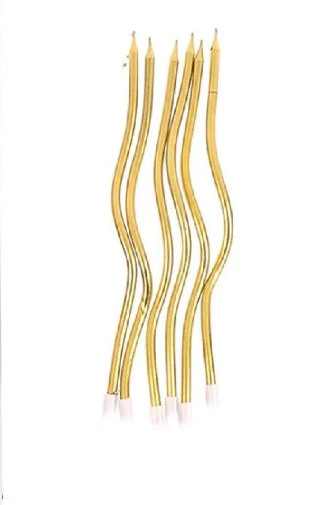 6 LI KIVRIMLI GOLD MUM 16CM Pasta Mumu Spiral Kıvrık Mum