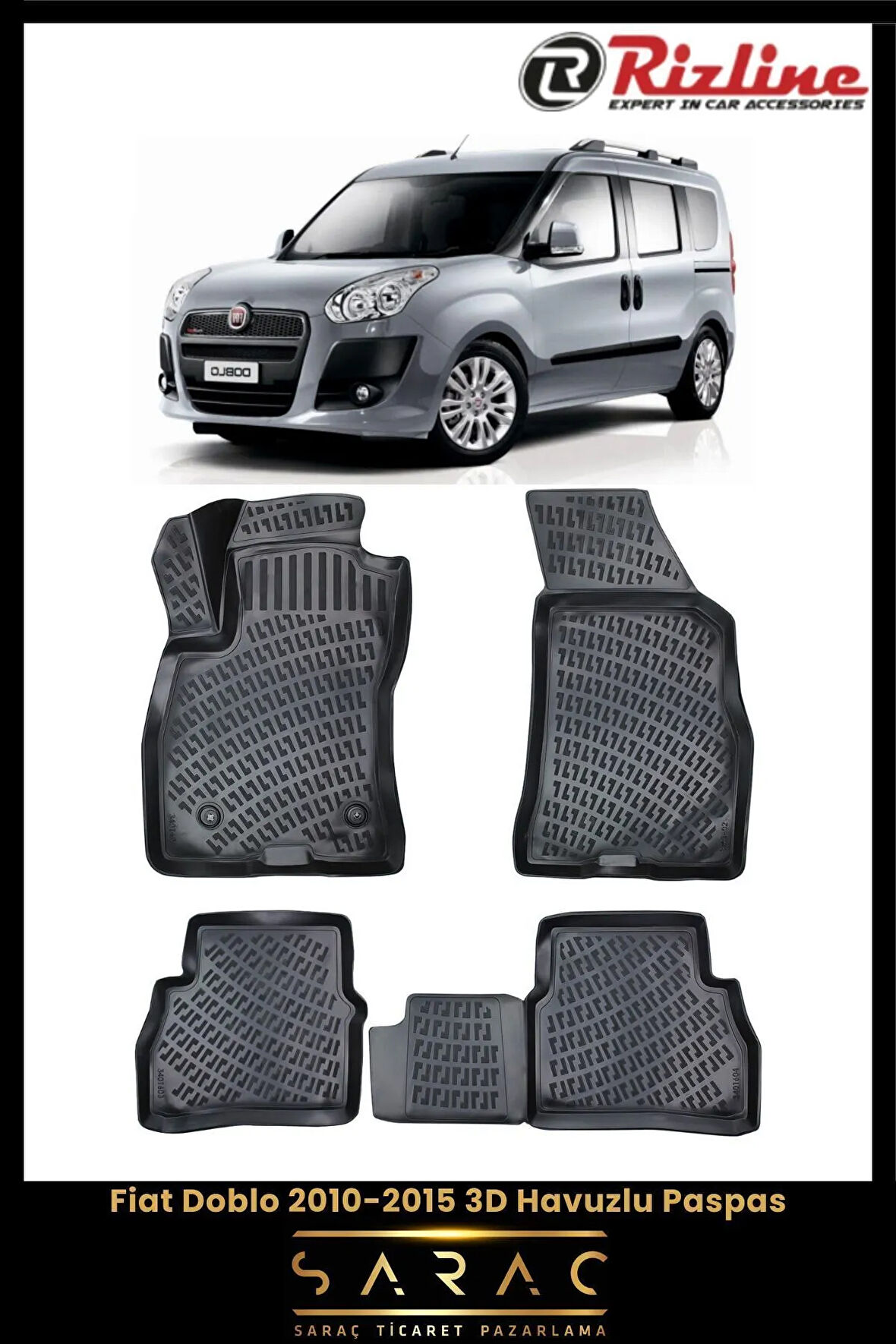 Rizline Fiat Doblo 2015 Model(Eski Kasa) 3D Havuzlu Paspas